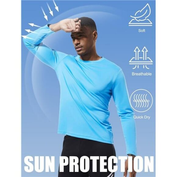 Mens UPF Long Sleeve Workout Shirts Moisture Wicking Sun Protection Tee 6 Pack - Picture 5 of 7